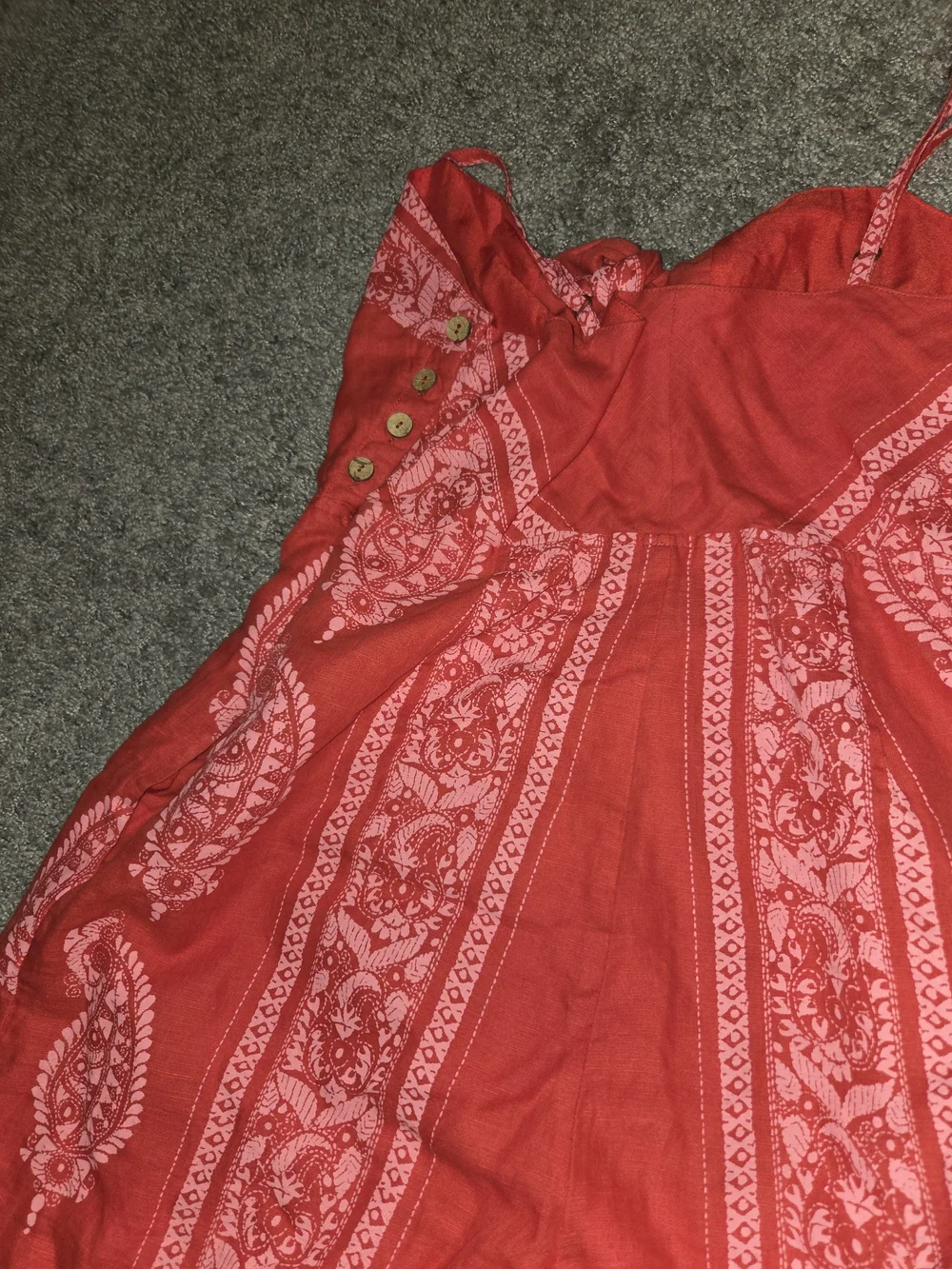 Free People Feel The Sun Red Paisley Jumpsuit Linen Blend / Size 10